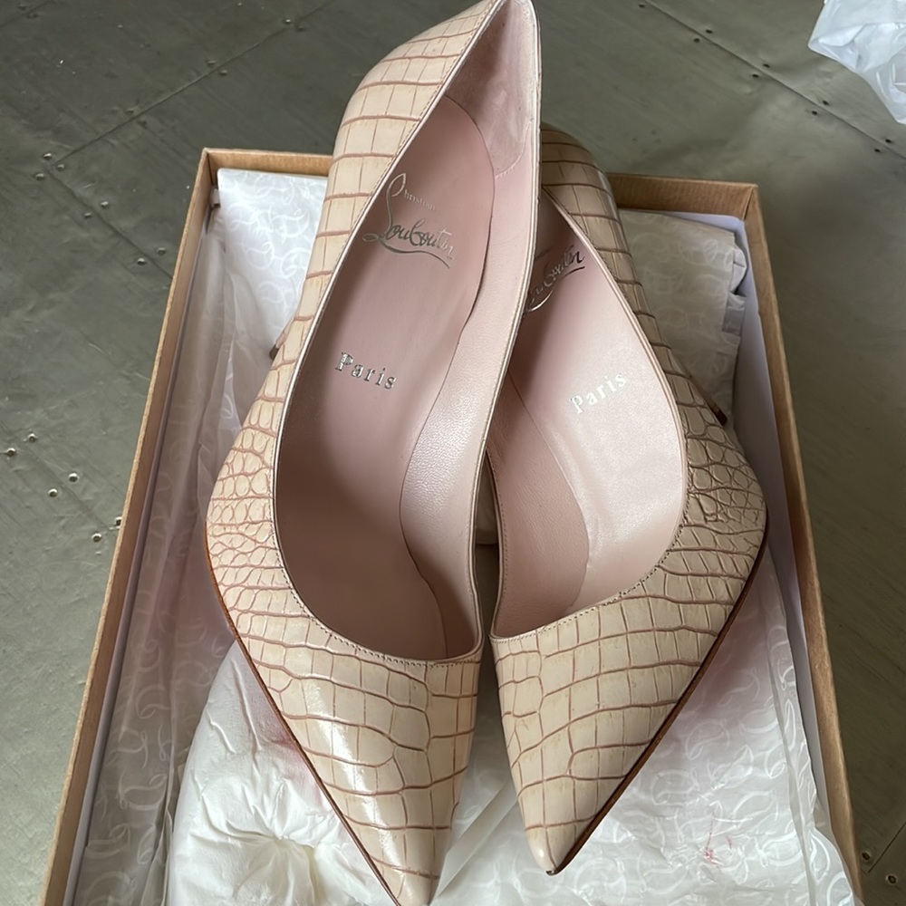 Christian Louboutin kate 100mm croc print leche beige stiletto sz 38 - Picture 10 of 10